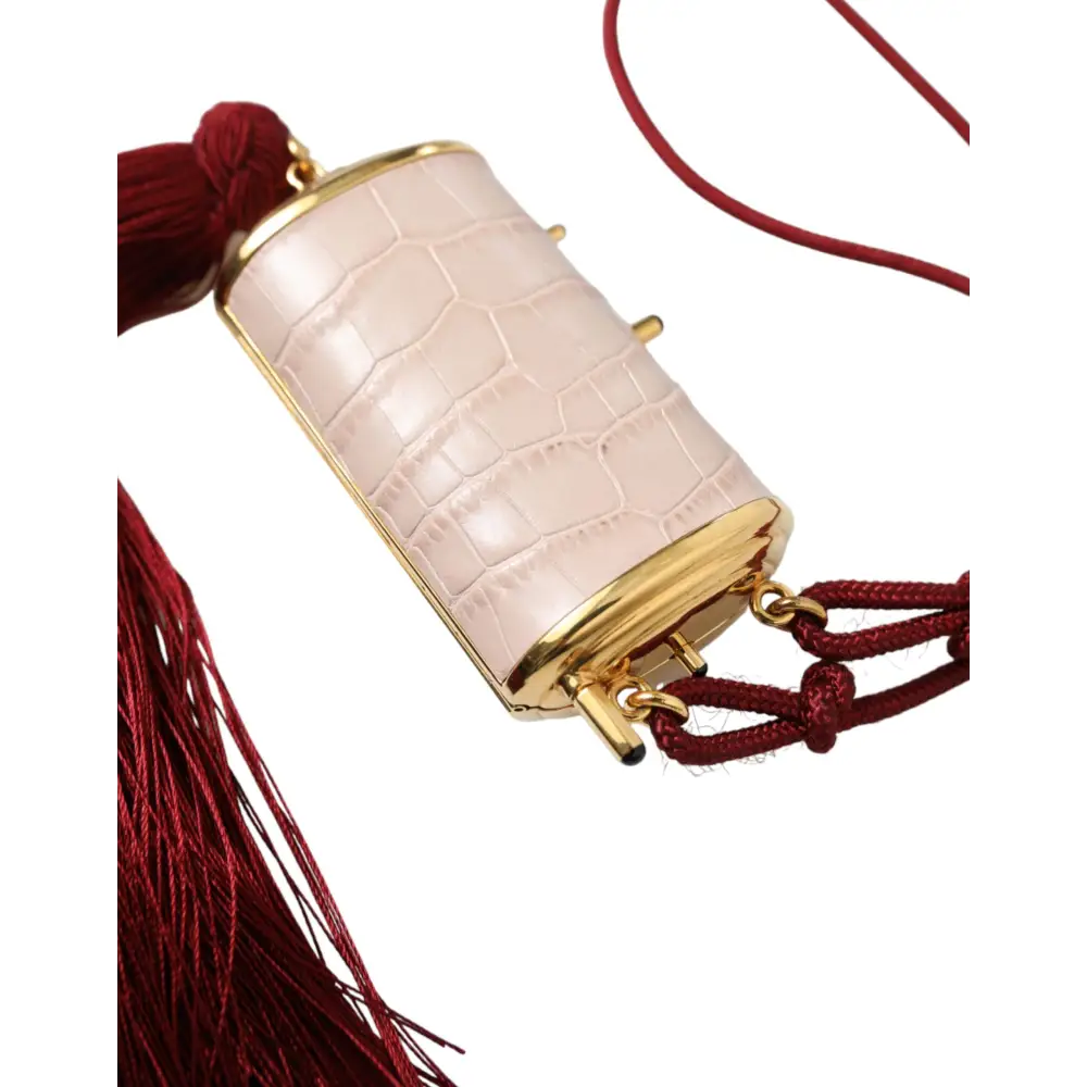 Dolce & Gabbana Rosa Exotisches Leder Mini-Spiegel Quaste Makeup Tasche