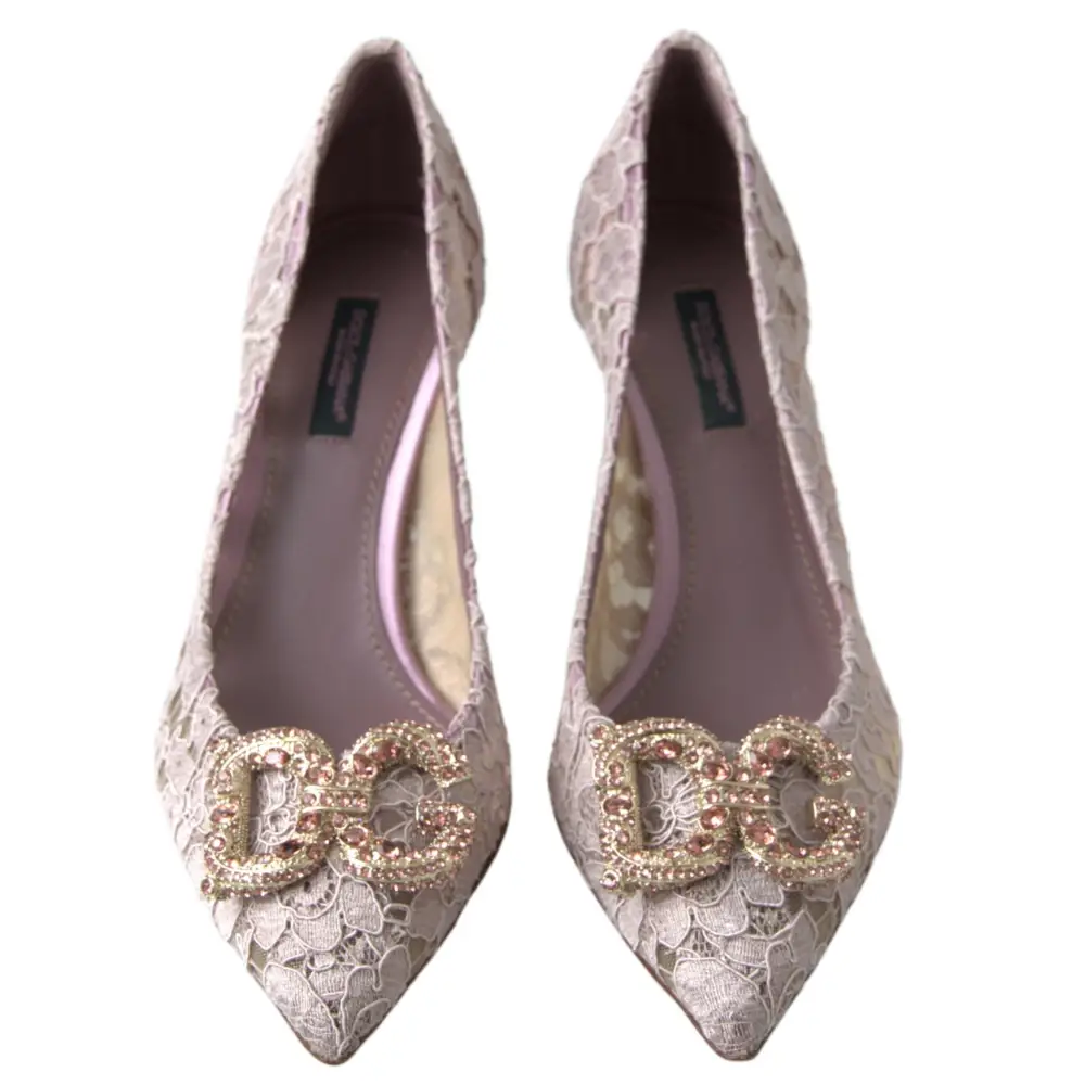 Dolce & Gabbana Rosa Floral Spitze DG Kristall Pumps Schuhe