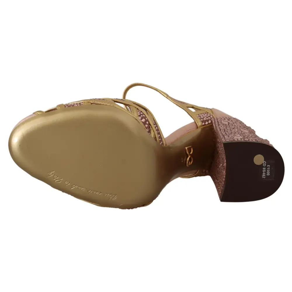 Dolce & Gabbana Rosa Gold Leder Kristall Pumps T-Riemen Schuhe