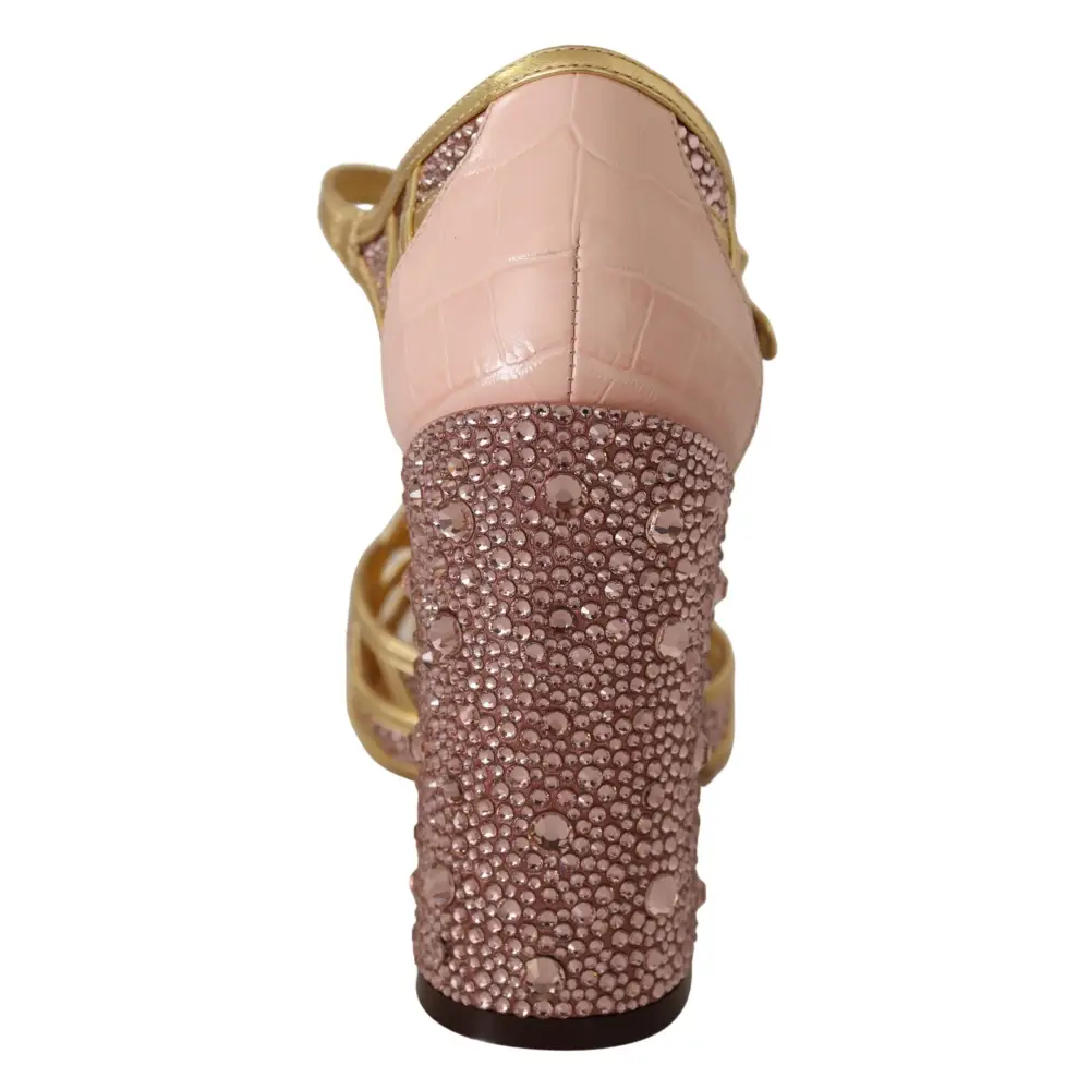 Dolce & Gabbana Rosa Gold Leder Kristall Pumps T-Riemen Schuhe