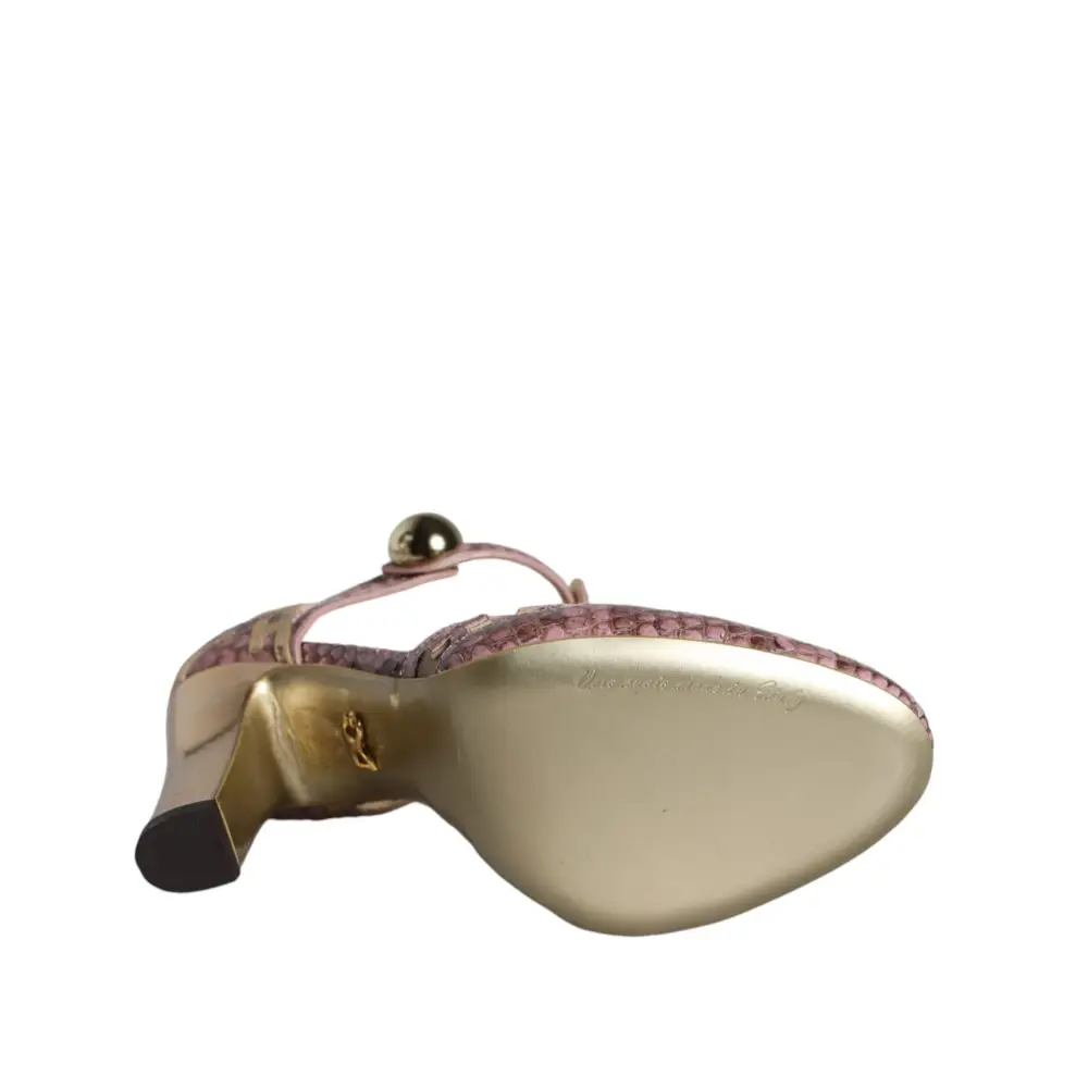 Dolce & Gabbana Rosa Gold Leder Pumps T-Riemen Sandalen Schuhe - EU37/US7