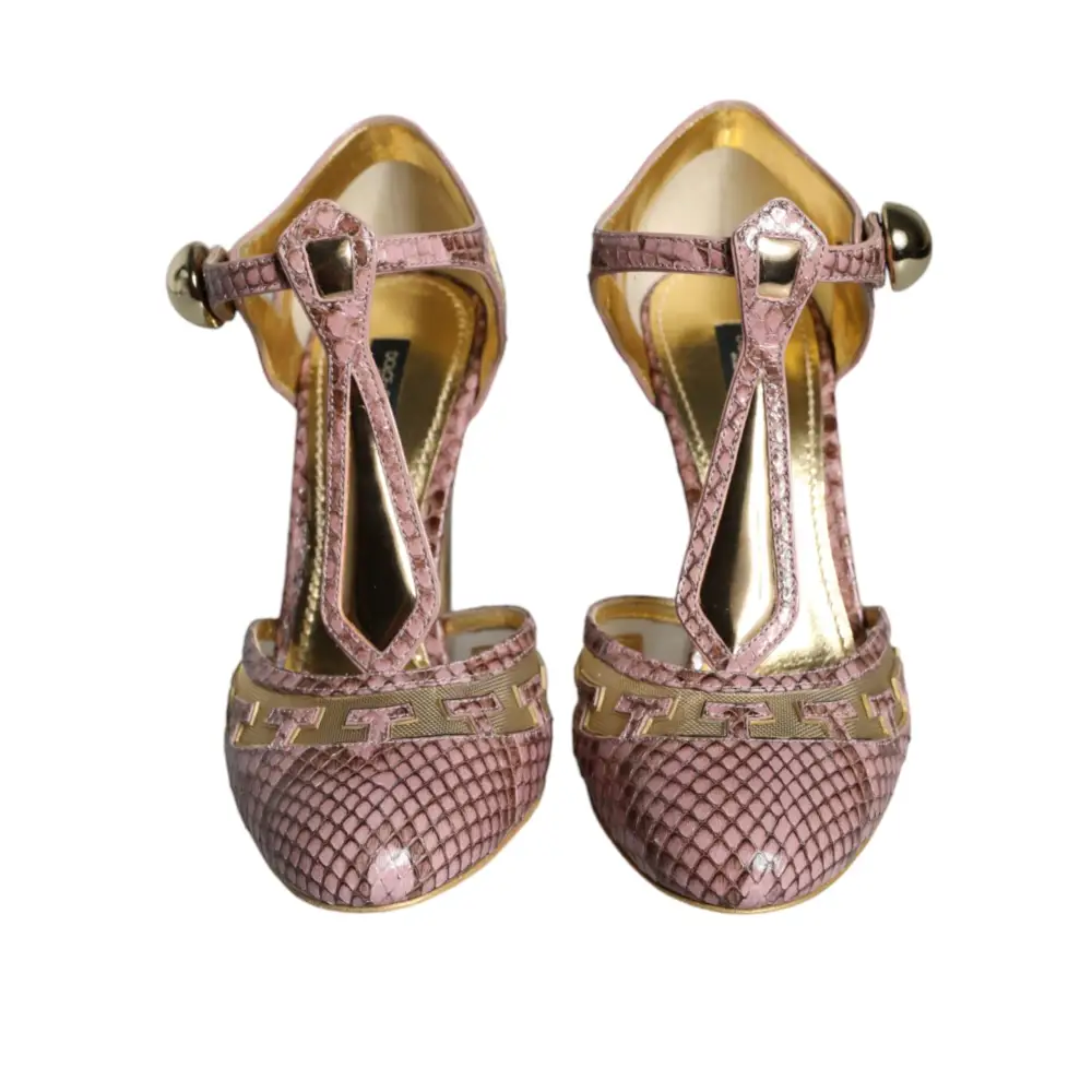 Dolce & Gabbana Rosa Gold Leder Pumps T-Riemen Sandalen Schuhe - EU37/US7