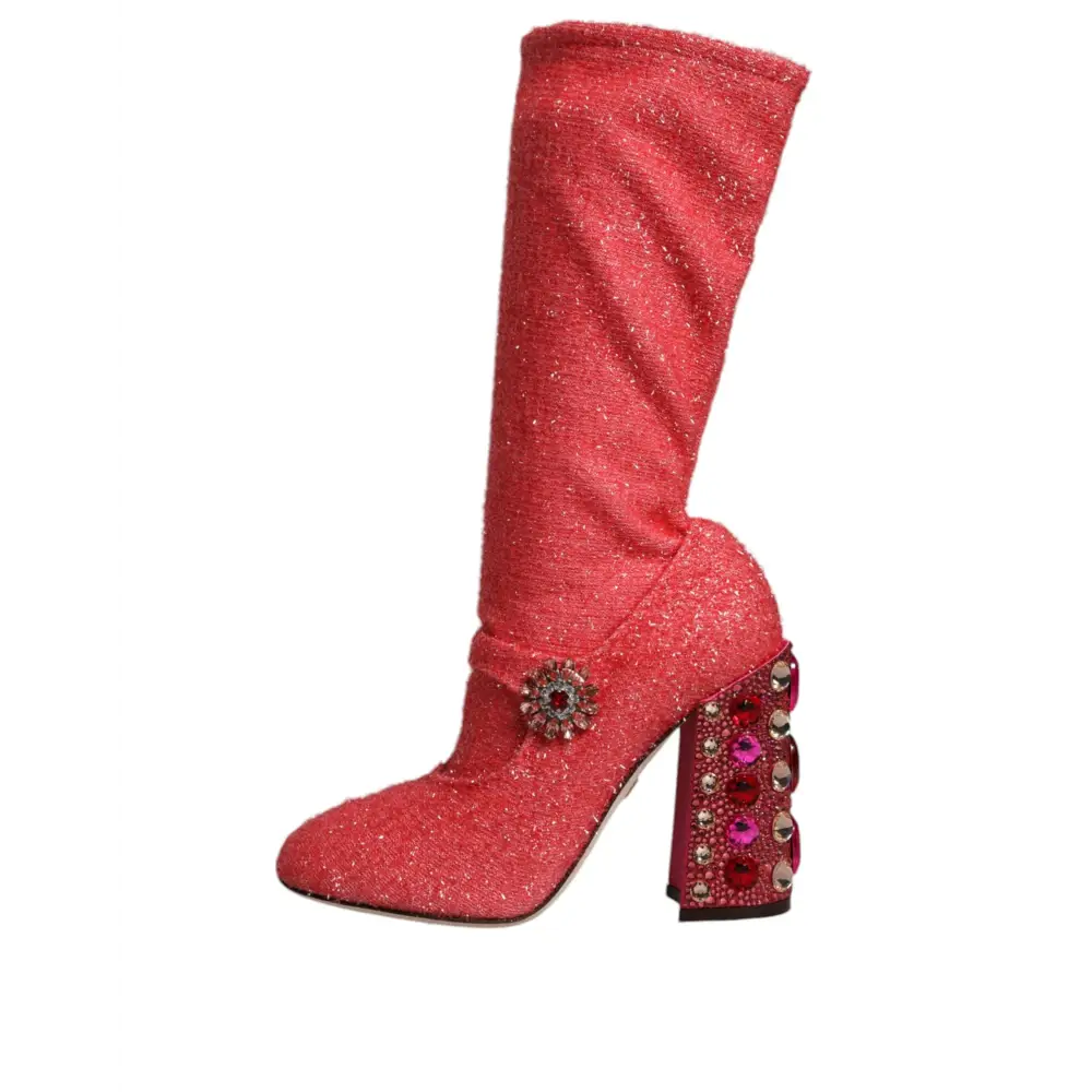 Dolce & Gabbana Rosa Kristall Lurex Fantasy Hohe Stiefel Schuhe - EU37/US7