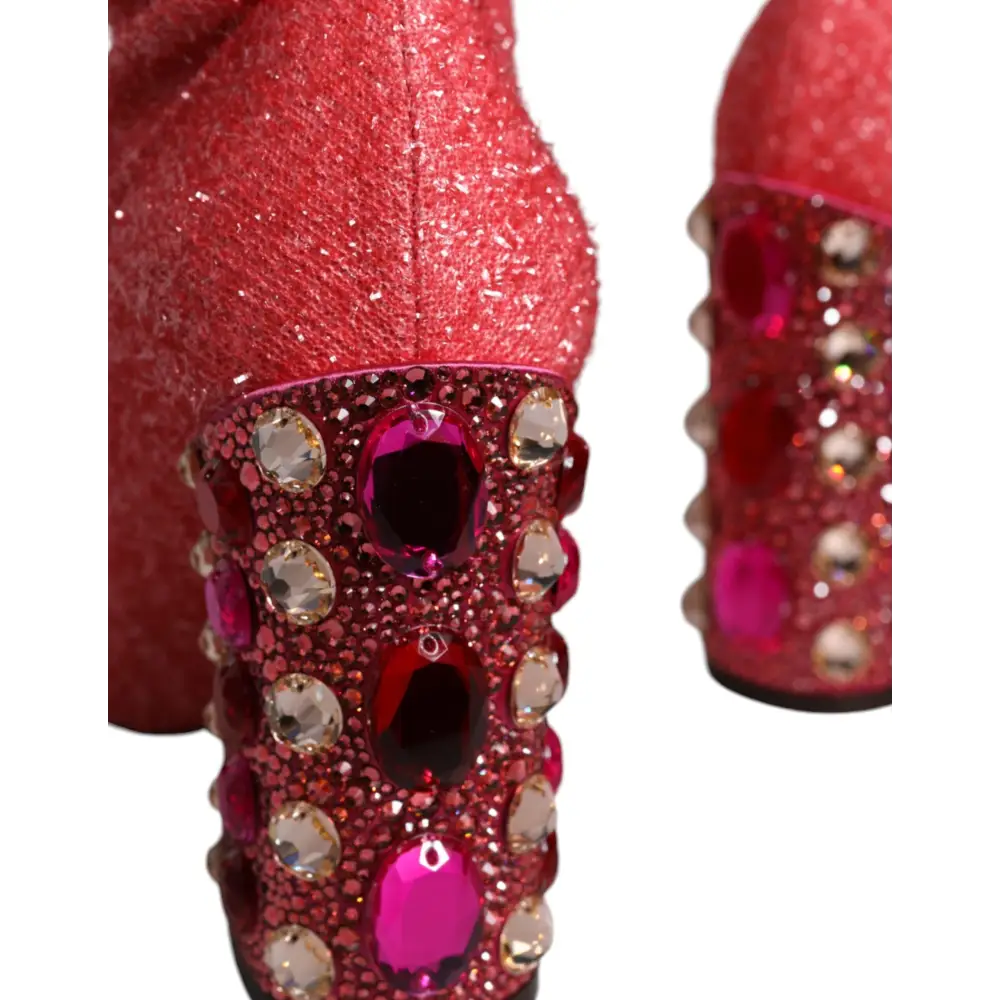 Dolce & Gabbana Rosa Kristall Lurex Fantasy Hohe Stiefel Schuhe - EU37/US7