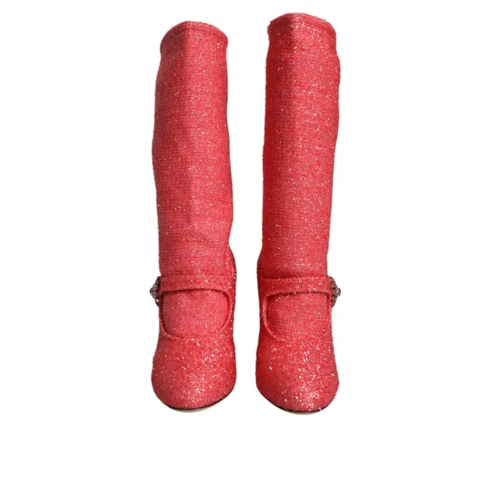 Dolce & Gabbana Rosa Kristall Lurex Fantasy Hohe Stiefel Schuhe - EU37/US7