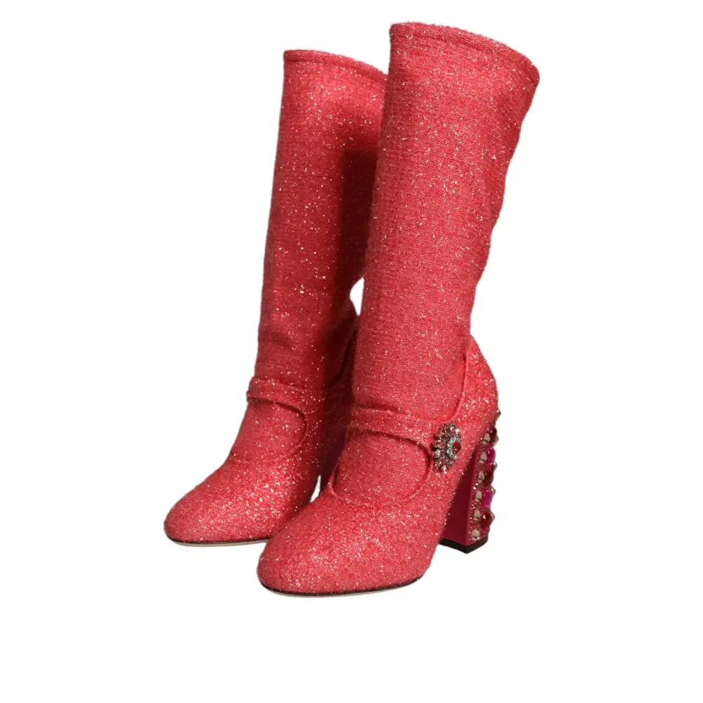 Dolce & Gabbana Rosa Kristall Lurex Fantasy Hohe Stiefel Schuhe - EU37/US7