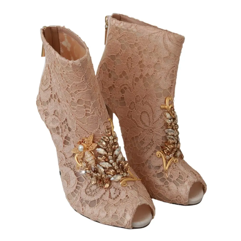 Dolce & Gabbana Rosa Kristall Spitze Booties Stilettos Schuhe - EU36/US5.5