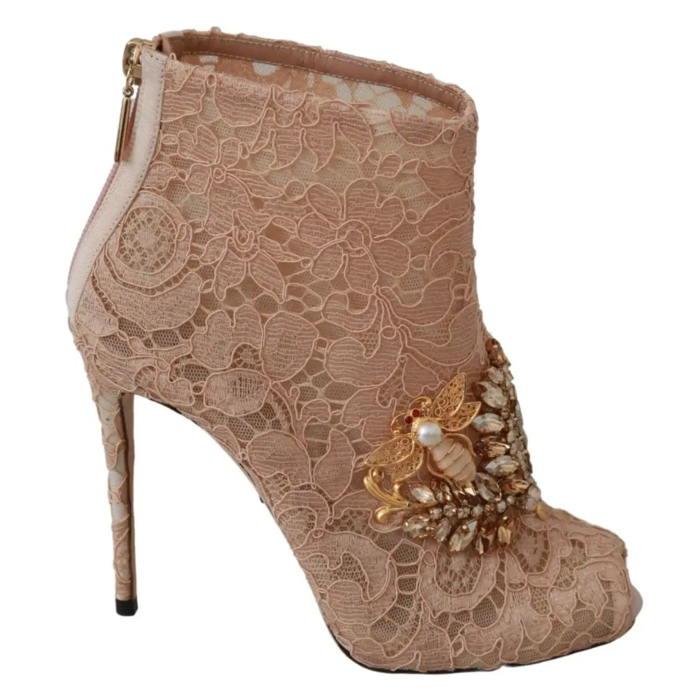 Dolce & Gabbana Rosa Kristall Spitze Booties Stilettos Schuhe - EU36/US5.5