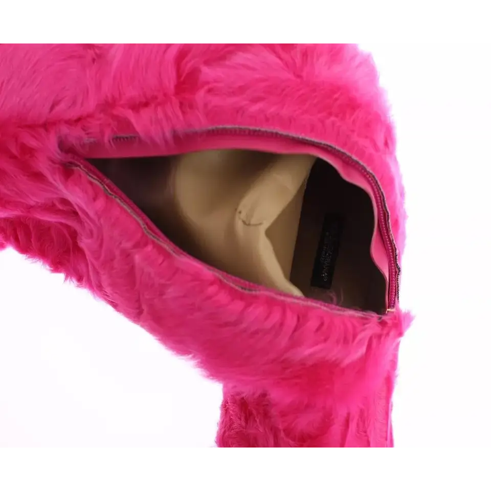 Dolce & Gabbana Rosa Lammfell Leder Flache Stiefel Schuhe - EU38/US7.5