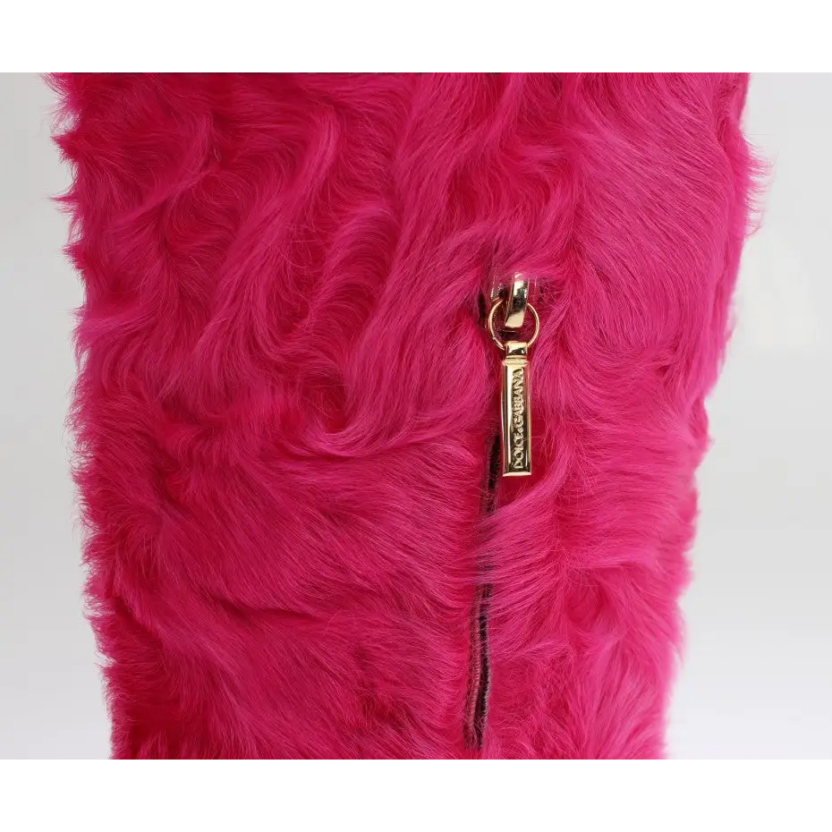 Dolce & Gabbana Rosa Lammfell-Lederstiefel flach - EU38/US7.5