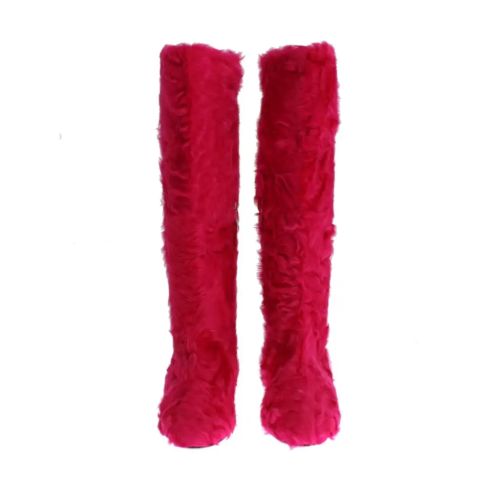 Dolce & Gabbana Rosa Lammfell-Lederstiefel flach - EU38/US7.5