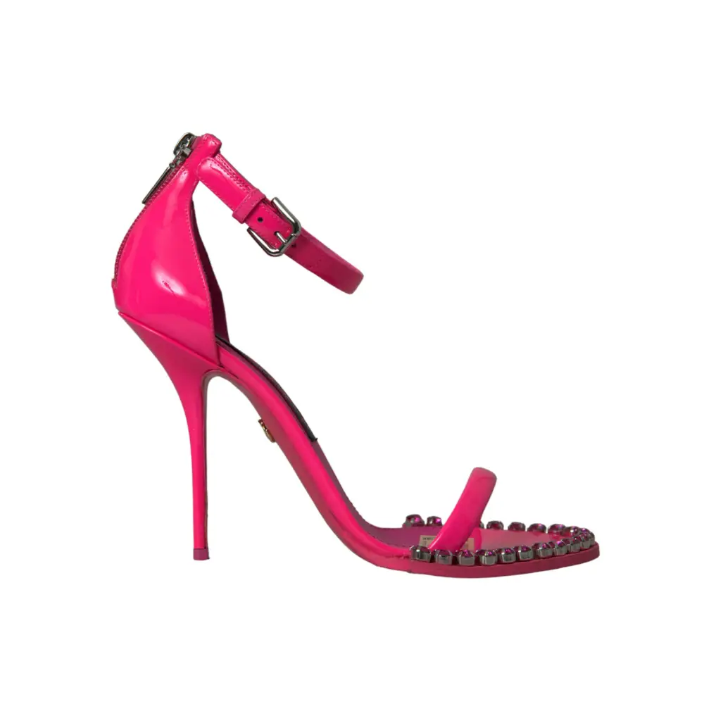 Dolce & Gabbana Rosa Leder Crystal Heels Sandalen Schuhe - EU39/US8.5