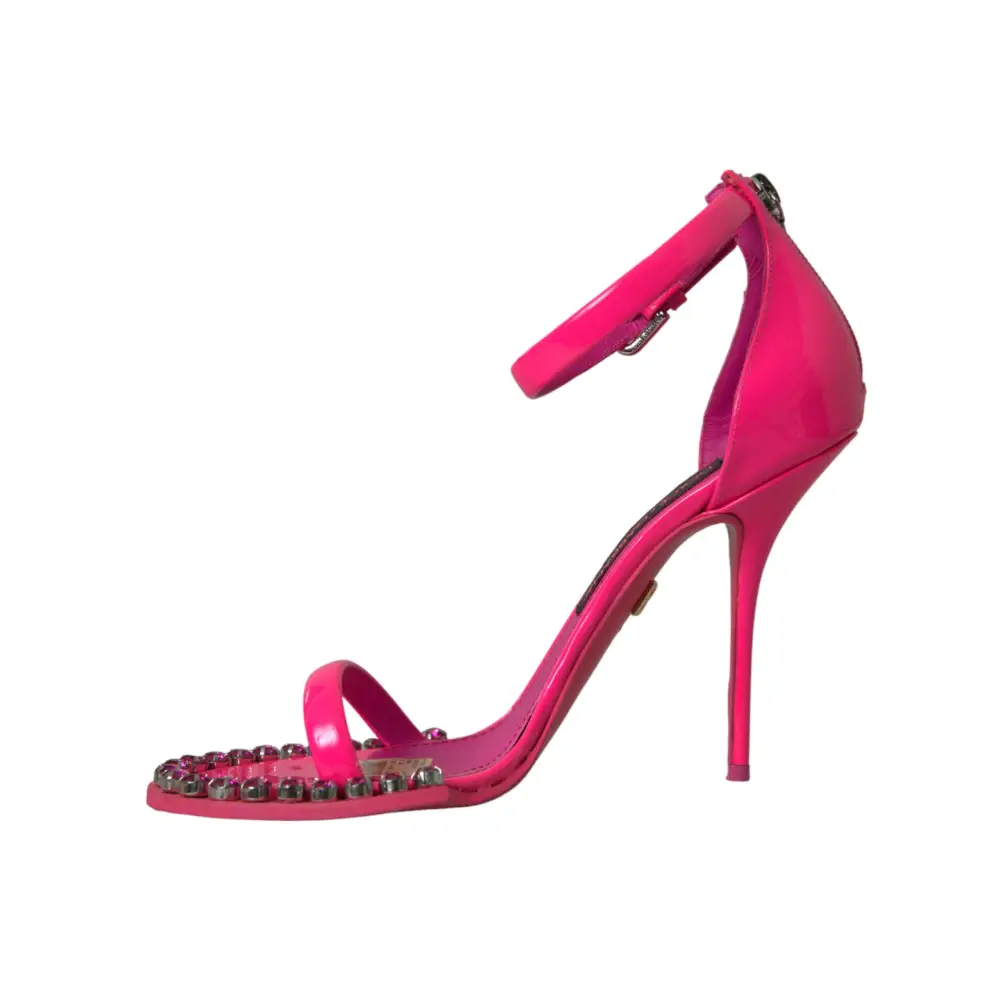 Dolce & Gabbana Rosa Leder Crystal Heels Sandalen Schuhe - EU39/US8.5