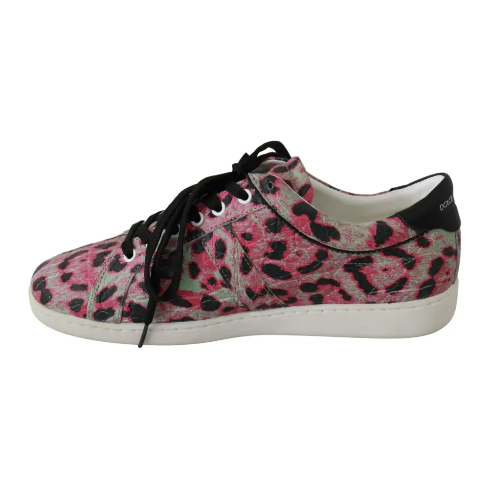 Dolce & Gabbana Rosa Leopard Print Training Leder Flache Turnschuhe - EU42/US9