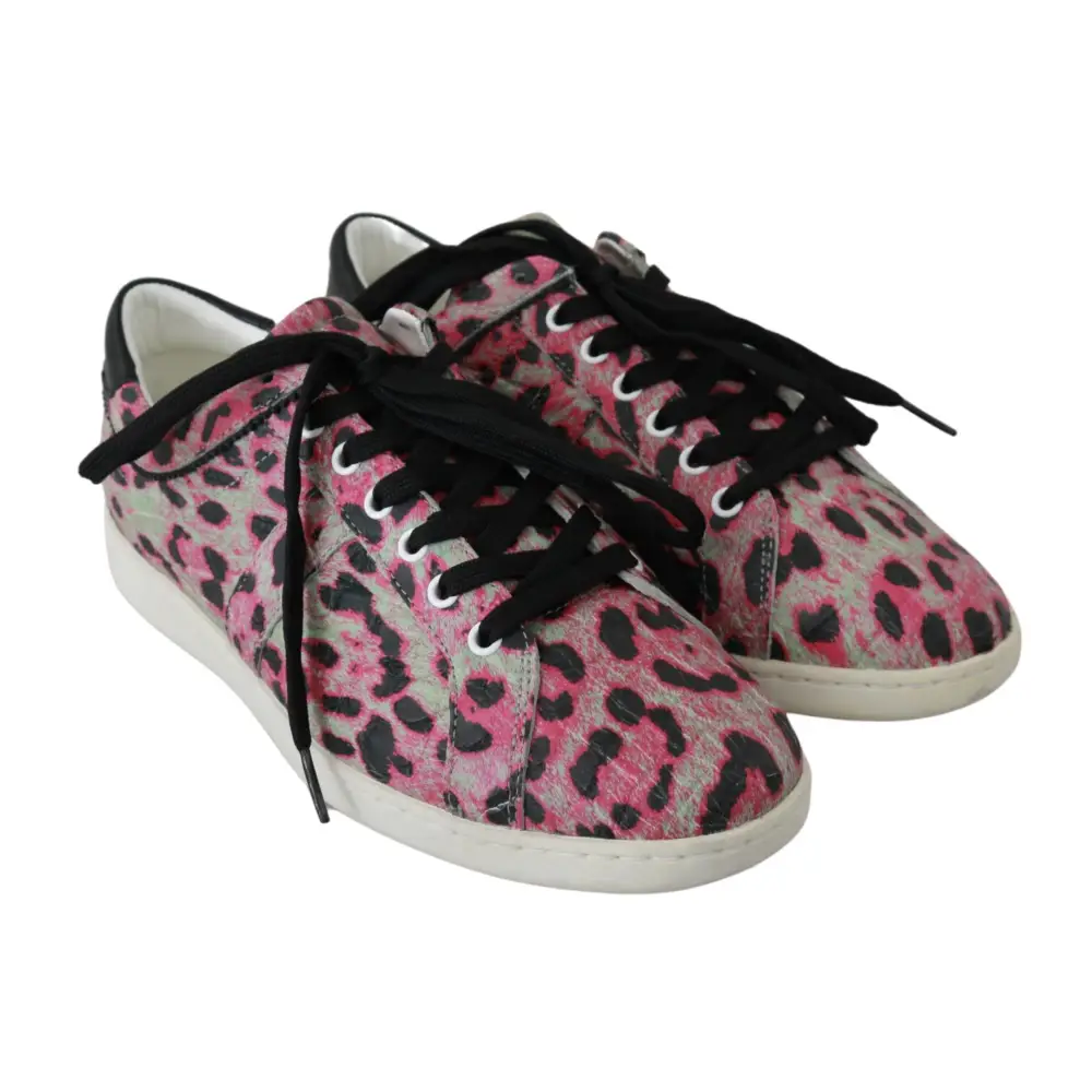 Dolce & Gabbana Rosa Leopard Print Training Leder Flache Turnschuhe - EU42/US9
