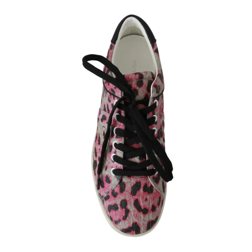 Dolce & Gabbana Rosa Leopard Print Training Leder Flache Turnschuhe - EU42/US9