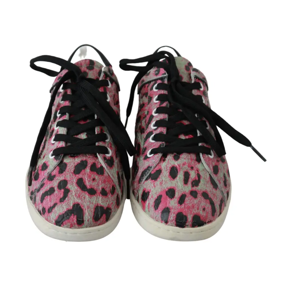 Dolce & Gabbana Rosa Leopard Print Training Leder Flache Turnschuhe - EU42/US9