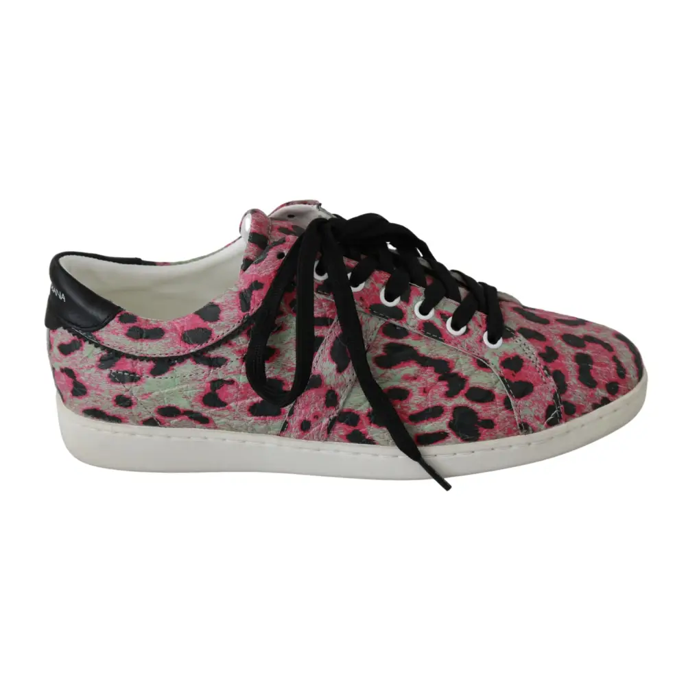 Dolce & Gabbana Rosa Leopard Print Training Leder Flache Turnschuhe - EU42/US9