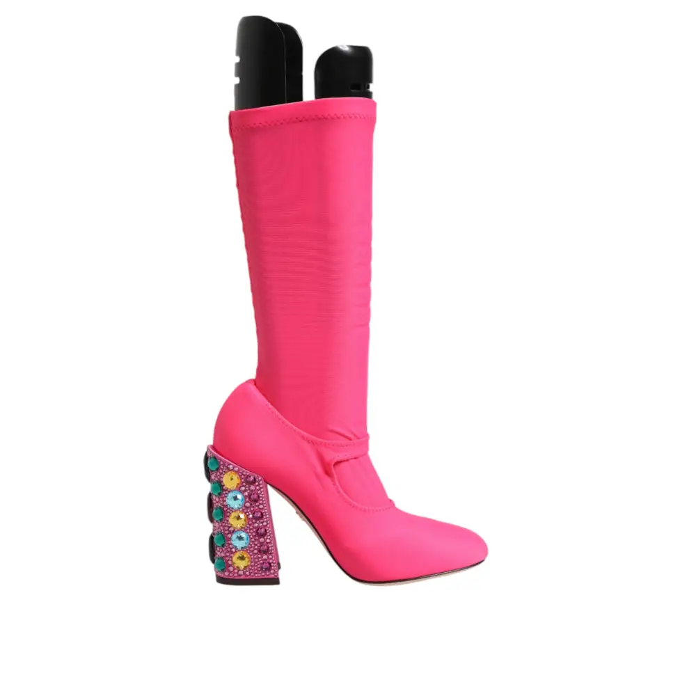 Dolce & Gabbana Rosa Nylon Kristall Vally Hohe Stiefel Schuhe - EU35.5/US5