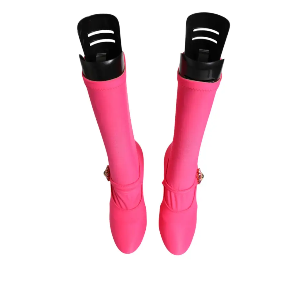 Dolce & Gabbana Rosa Nylon Kristall Vally Hohe Stiefel Schuhe - EU35.5/US5