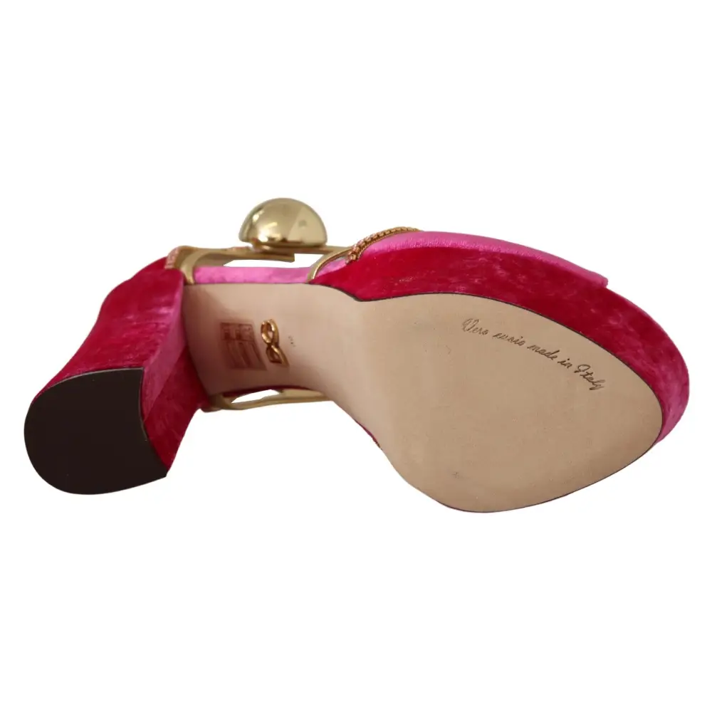 Dolce & Gabbana Rosa Samt Kristall-Knöchelriemen-Sandalen Schuhe - EU39.5/US9