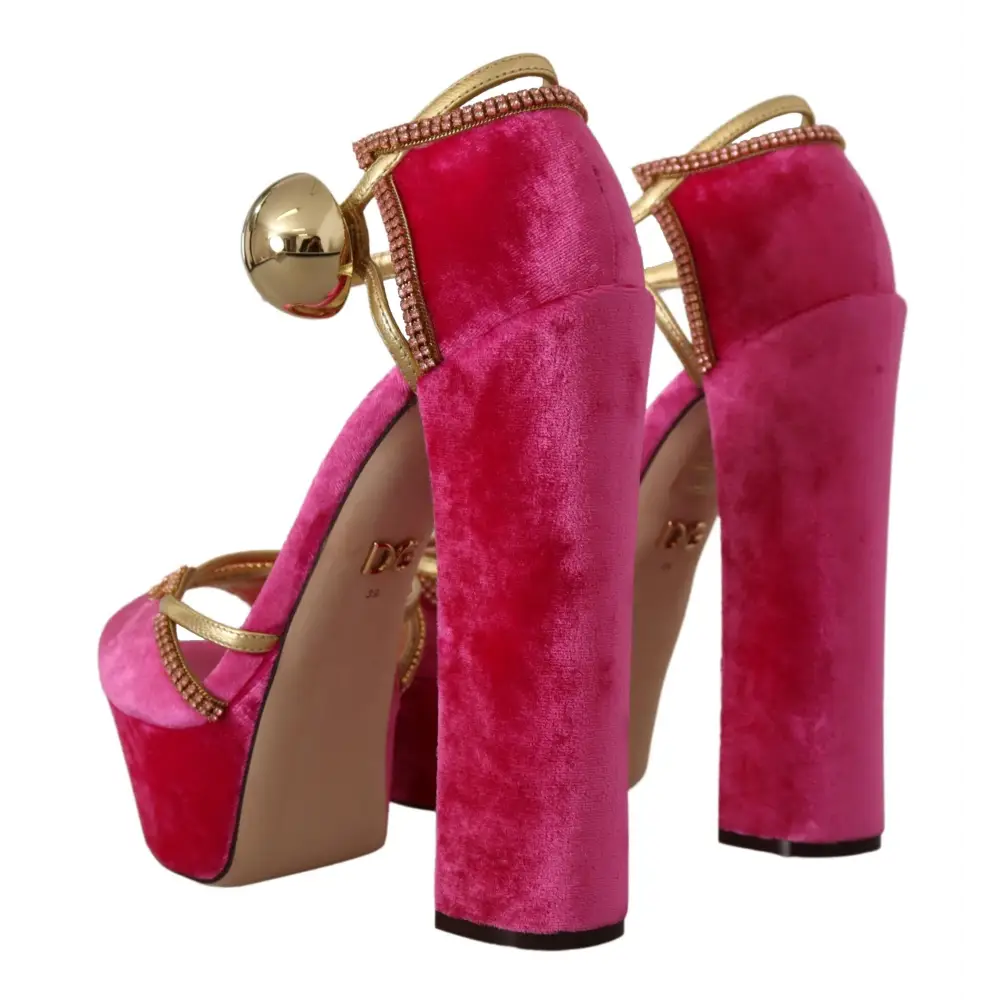 Dolce & Gabbana Rosa Samt Kristall-Knöchelriemen-Sandalen Schuhe - EU39.5/US9