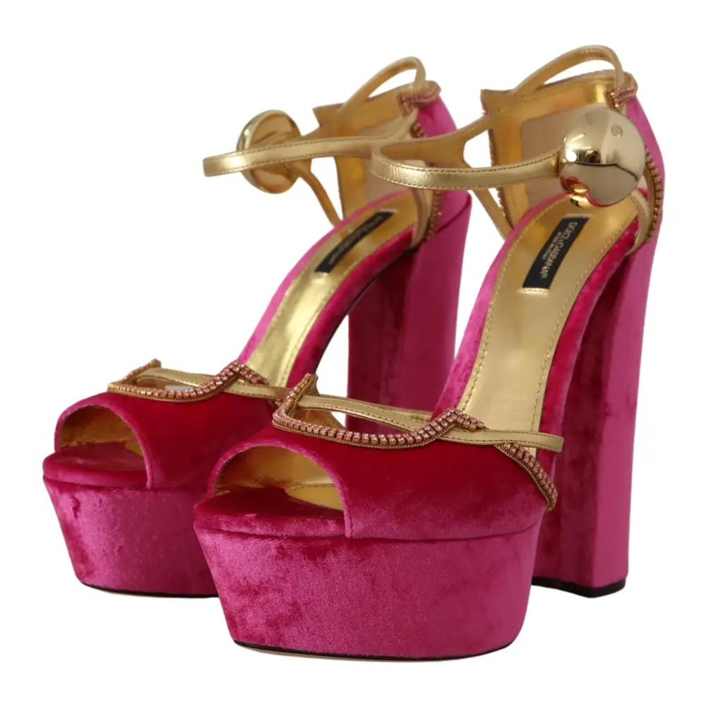 Dolce & Gabbana Rosa Samt Kristall-Knöchelriemen-Sandalen Schuhe - EU39.5/US9