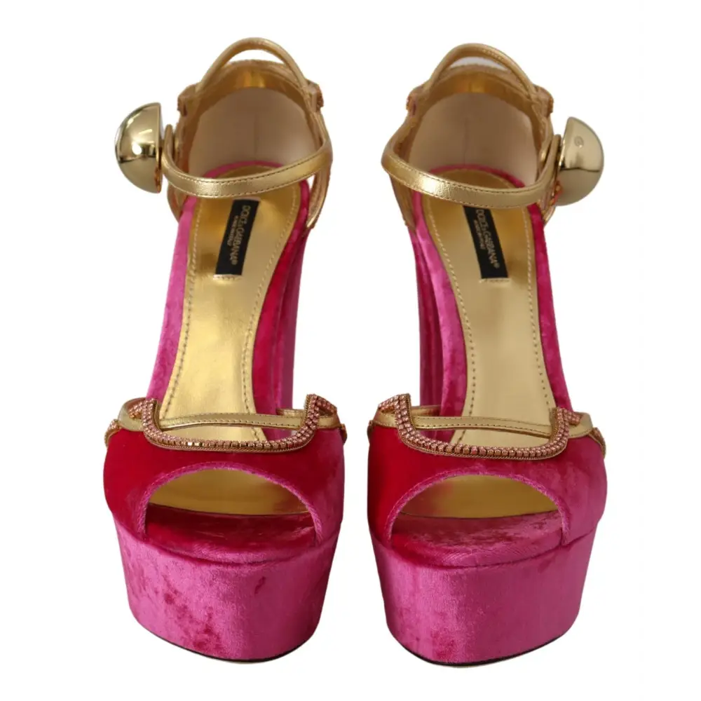 Dolce & Gabbana Rosa Samt Kristall-Knöchelriemen-Sandalen Schuhe - EU39.5/US9