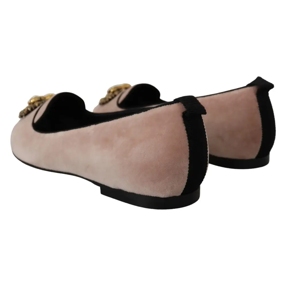 Dolce & Gabbana Rosa Samt Slip Ons Loafers Flats Schuhe