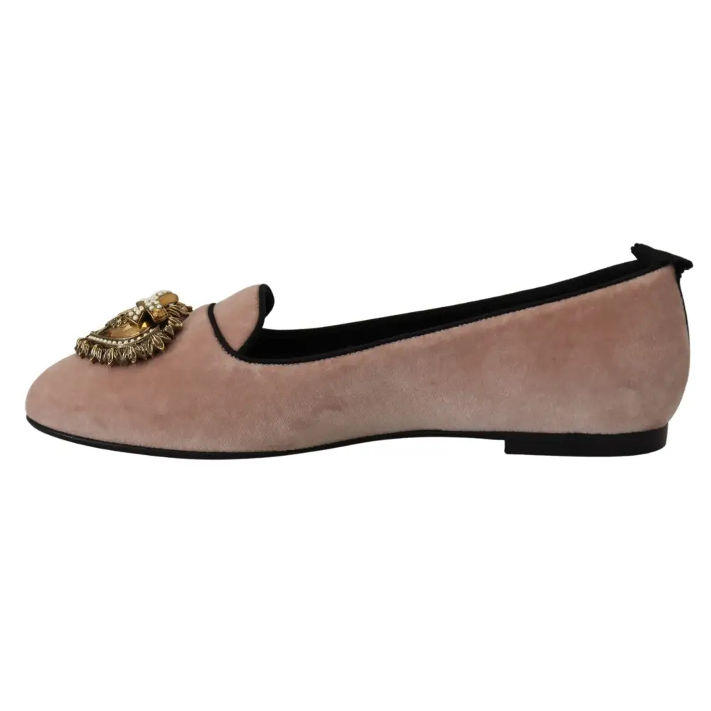 Dolce & Gabbana Rosa Samt Slip Ons Loafers Flats Schuhe
