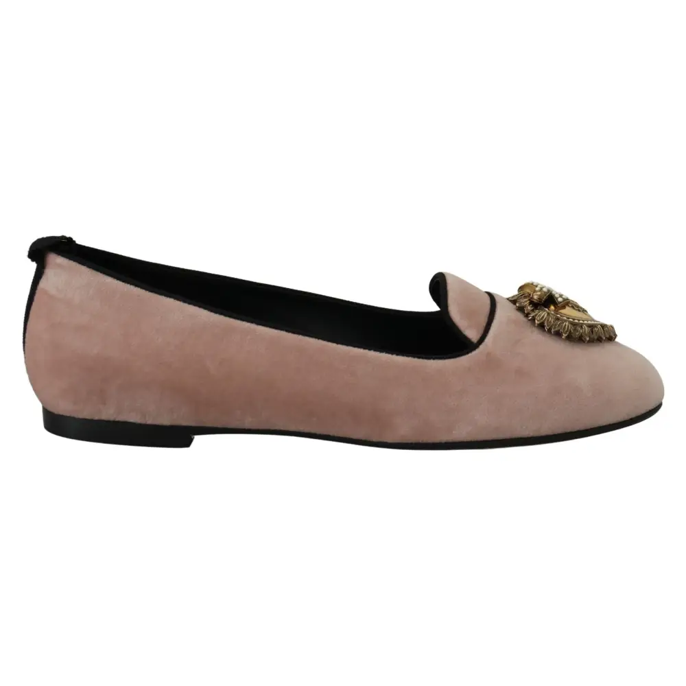 Dolce & Gabbana Rosa Samt Slip Ons Loafers Flats Schuhe