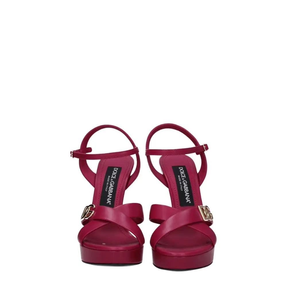 Dolce & Gabbana Rosa Sandalen mit Plateauabsatz aus Leder