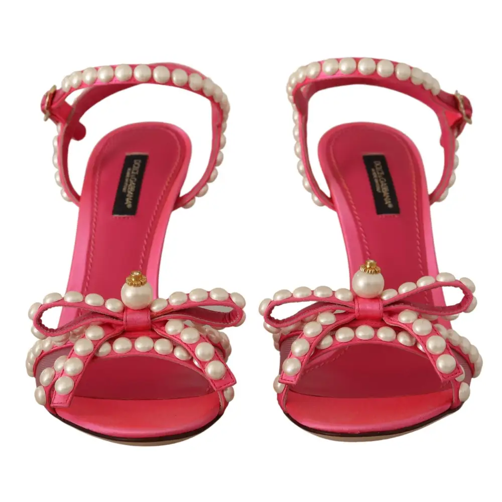 Dolce & Gabbana Rosa Satin Weiß Perle Kristalle Heels Schuhe - EU35/US4.5