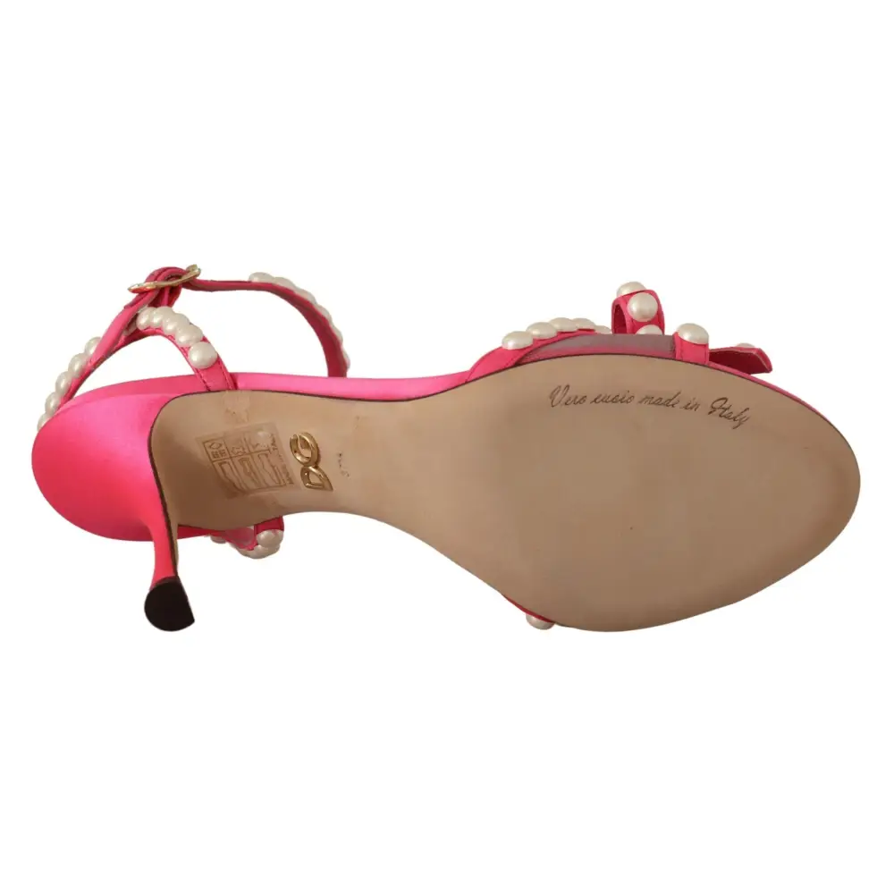 Dolce & Gabbana Rosa Satin Weiß Perle Kristalle Heels Schuhe - EU35/US4.5