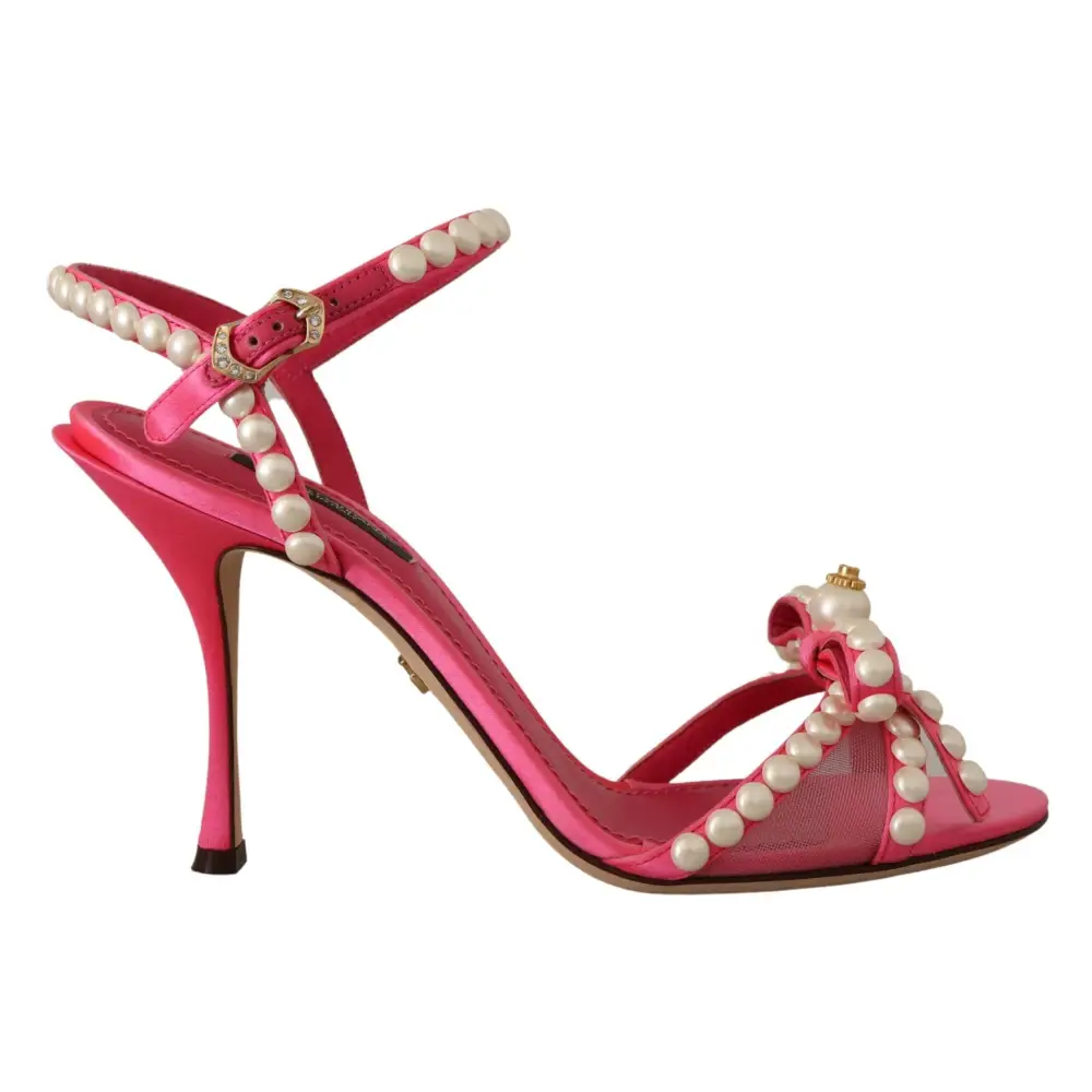 Dolce & Gabbana Rosa Satin Weiß Perle Kristalle Heels Schuhe - EU35/US4.5