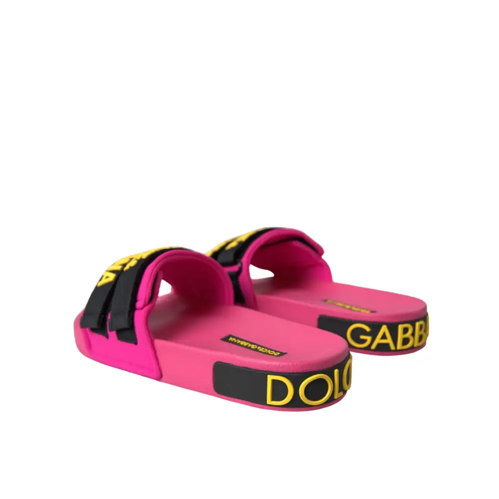 Dolce & Gabbana Rosa Schwarz Logo Beachwear Flats Sandalen Schuhe - EU36/US5.5