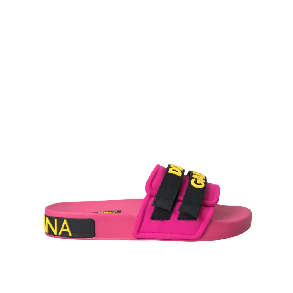 Dolce & Gabbana Rosa Schwarz Logo Beachwear Flats Sandalen Schuhe - EU36/US5.5