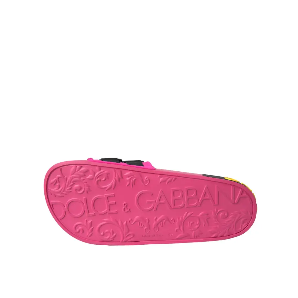 Dolce & Gabbana Rosa Schwarz Logo Beachwear Flats Sandalen Schuhe - EU36/US5.5