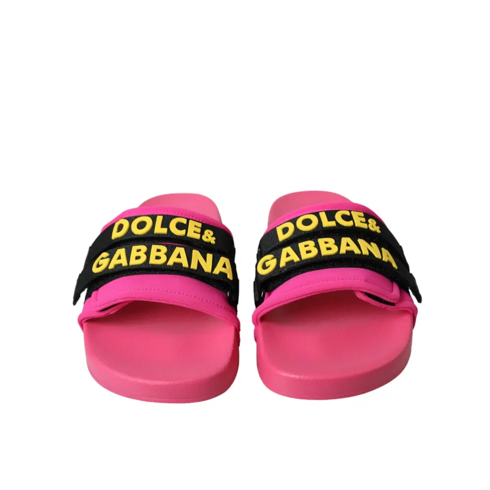 Dolce & Gabbana Rosa Schwarz Logo Beachwear Flats Sandalen Schuhe - EU36/US5.5