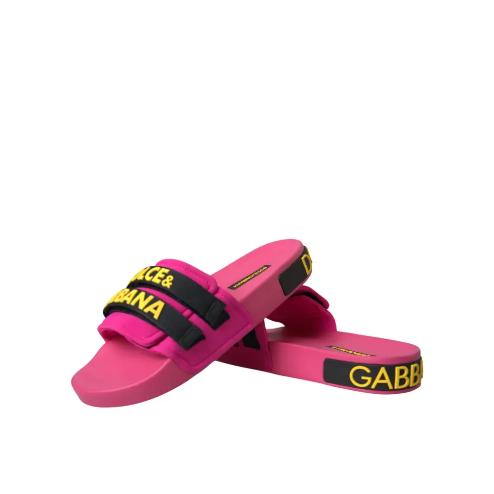 Dolce & Gabbana Rosa Schwarz Logo Beachwear Flats Sandalen Schuhe - EU36/US5.5