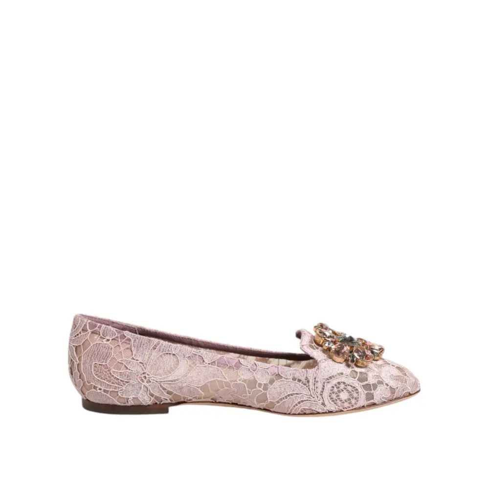 Dolce & Gabbana Rosa Taormina Spitze Kristalle Flats Schuhe - EU36.5/US6