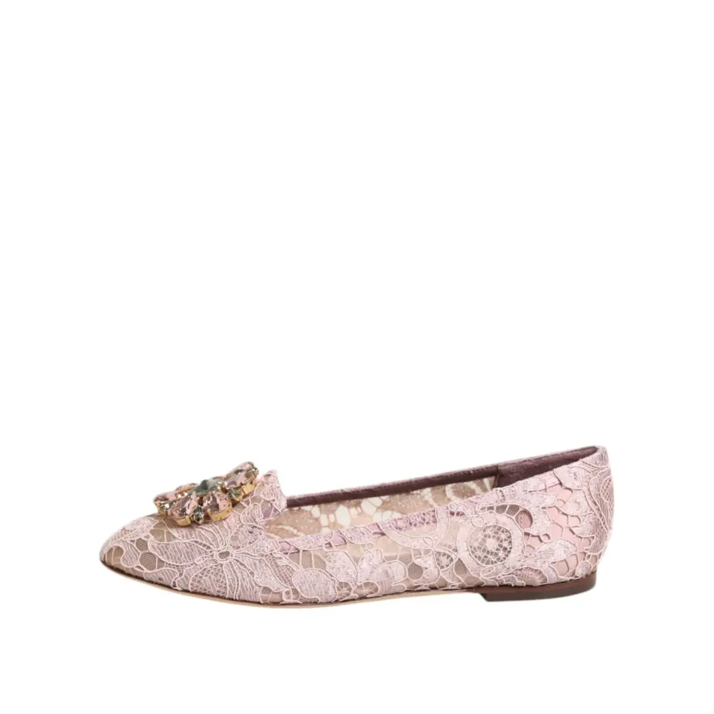 Dolce & Gabbana Rosa Taormina Spitze Kristalle Flats Schuhe - EU36.5/US6