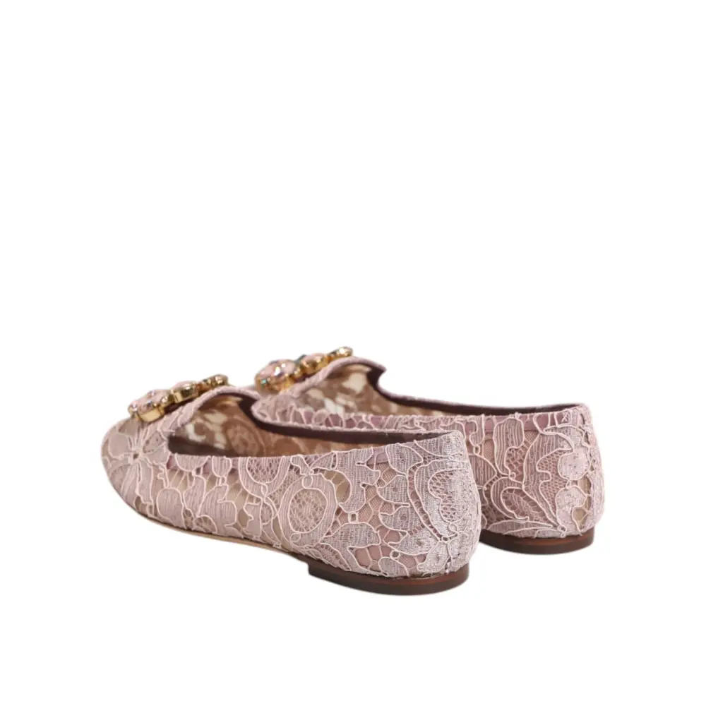 Dolce & Gabbana Rosa Taormina Spitze Kristalle Flats Schuhe - EU36.5/US6