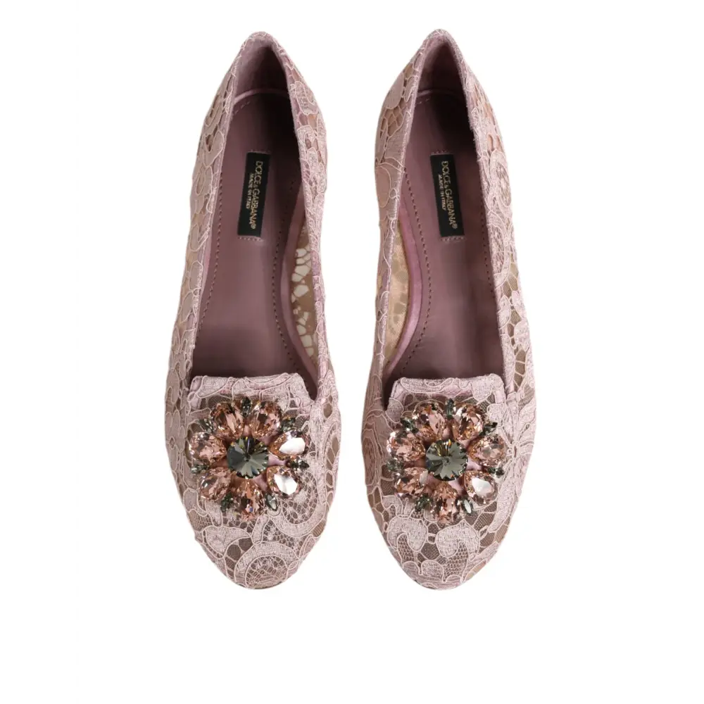 Dolce & Gabbana Rosa Taormina Spitze Kristalle Flats Schuhe - EU36.5/US6