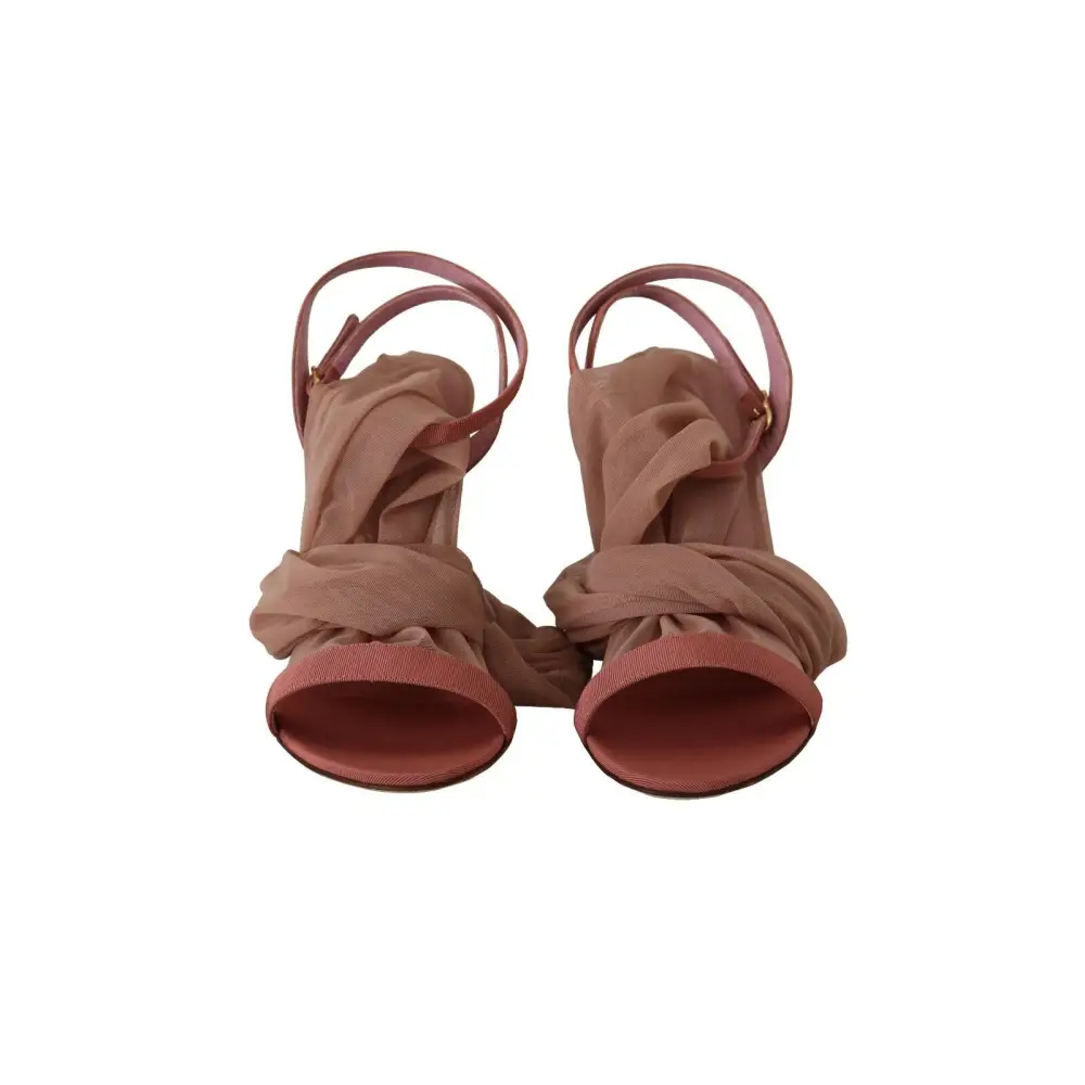 Dolce & Gabbana Rosa Tüll Stretch Riemchensandalen Schuhe - EU39/US8.5