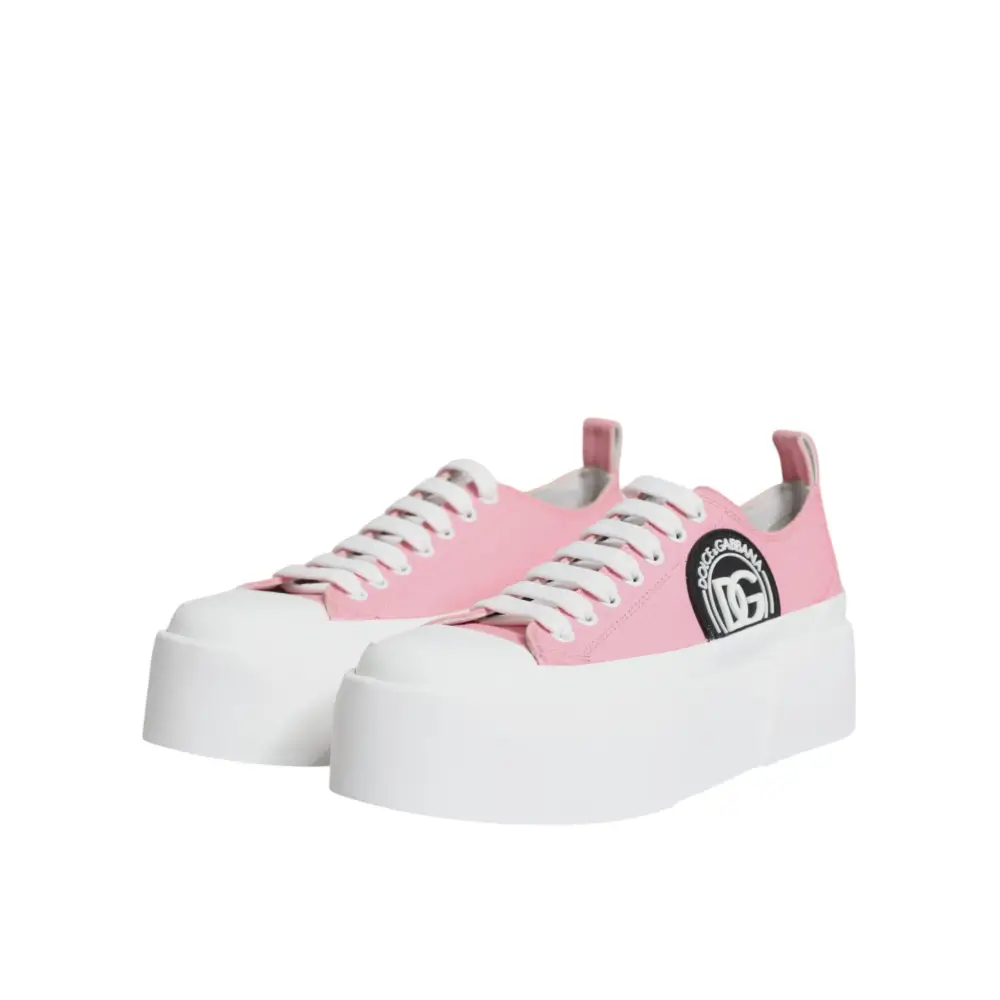 Dolce & Gabbana Rosa Weiß Canvas Logo Low Top Turnschuhe Schuhe - EU39/US8.5