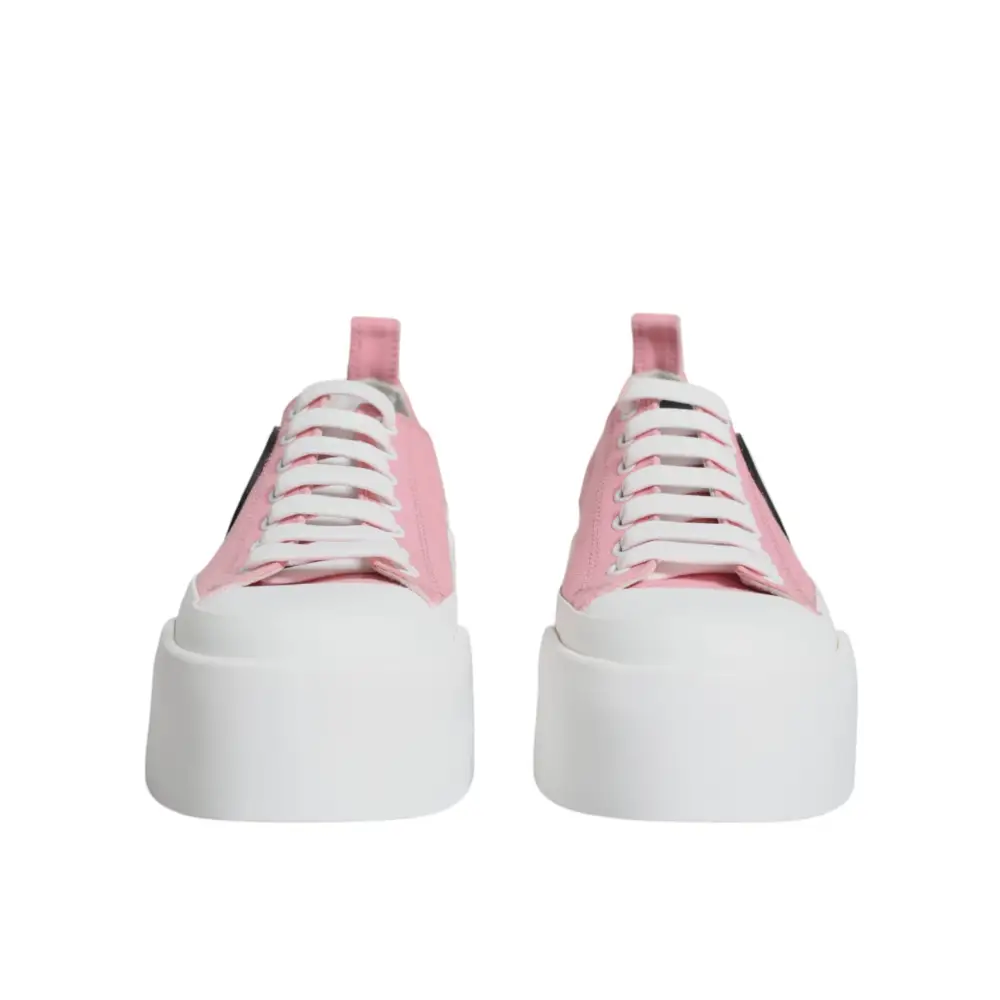 Dolce & Gabbana Rosa Weiß Canvas Logo Low Top Turnschuhe Schuhe - EU39/US8.5