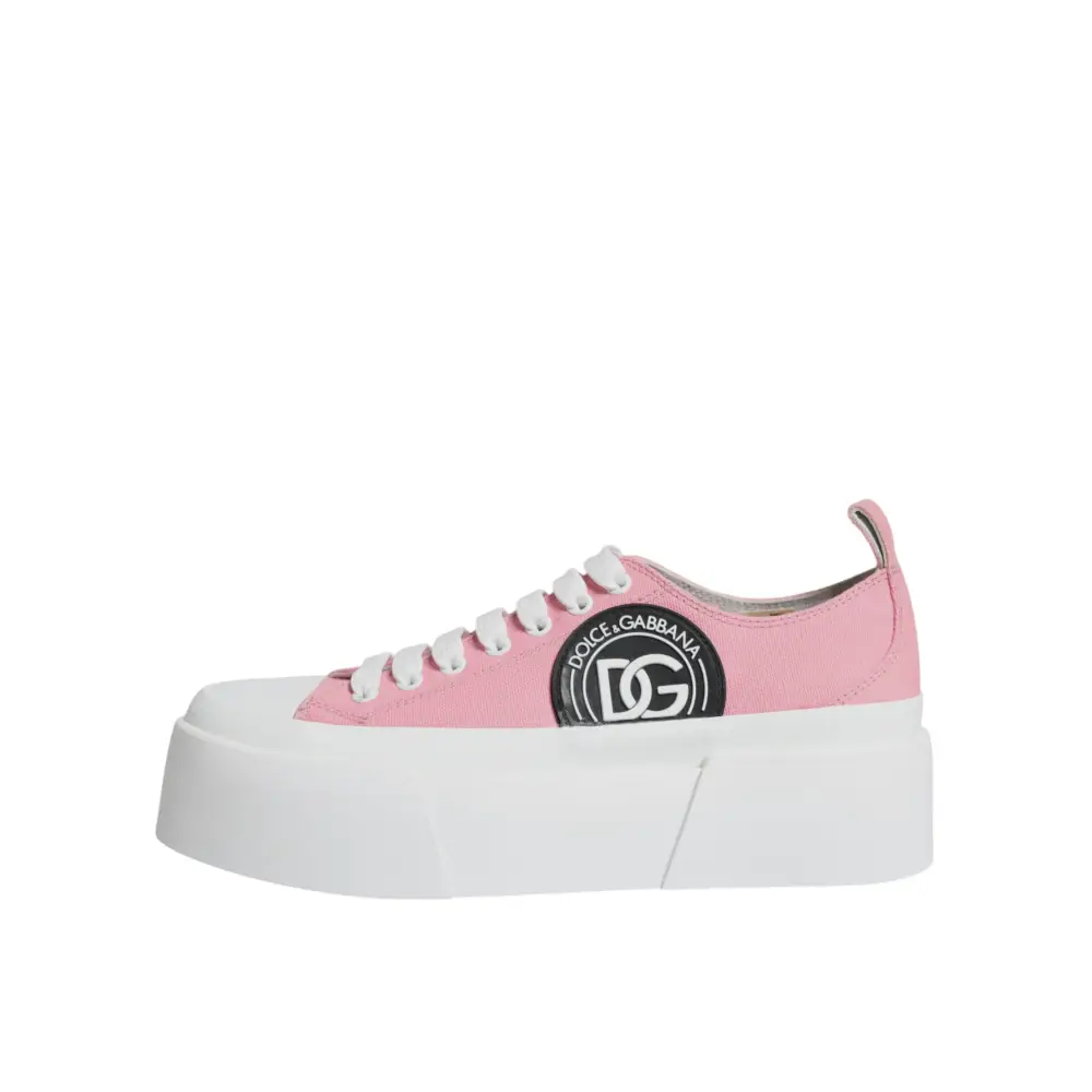 Dolce & Gabbana Rosa Weiß Canvas Logo Low Top Turnschuhe Schuhe - EU39/US8.5