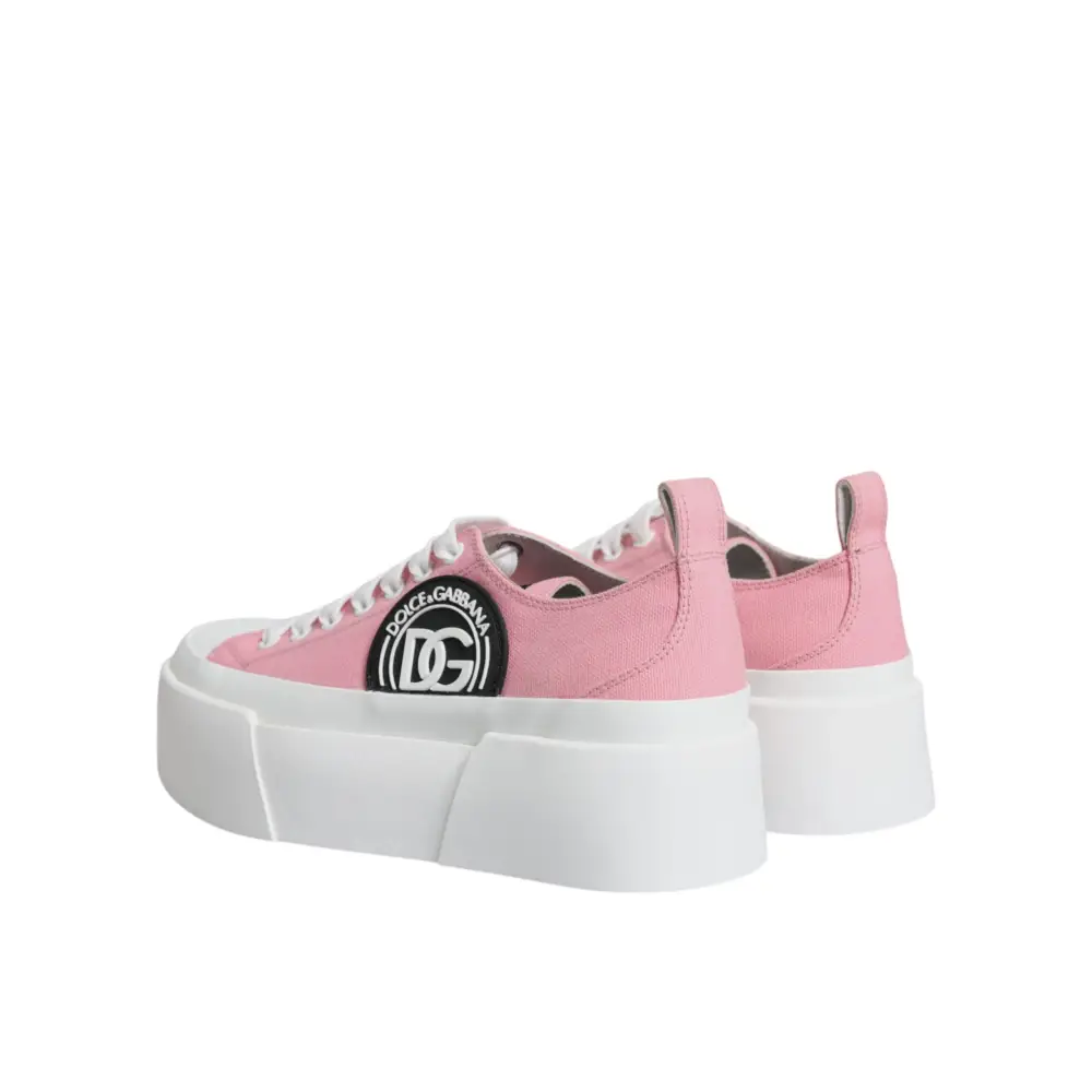 Dolce & Gabbana Rosa Weiß Canvas Logo Low Top Turnschuhe Schuhe - EU39/US8.5