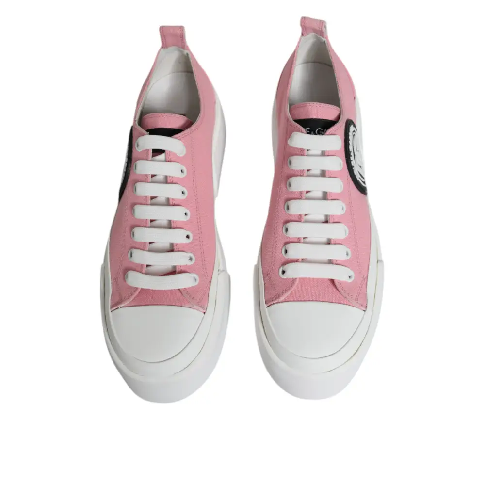 Dolce & Gabbana Rosa Weiß Canvas Logo Low Top Turnschuhe Schuhe - EU39/US8.5